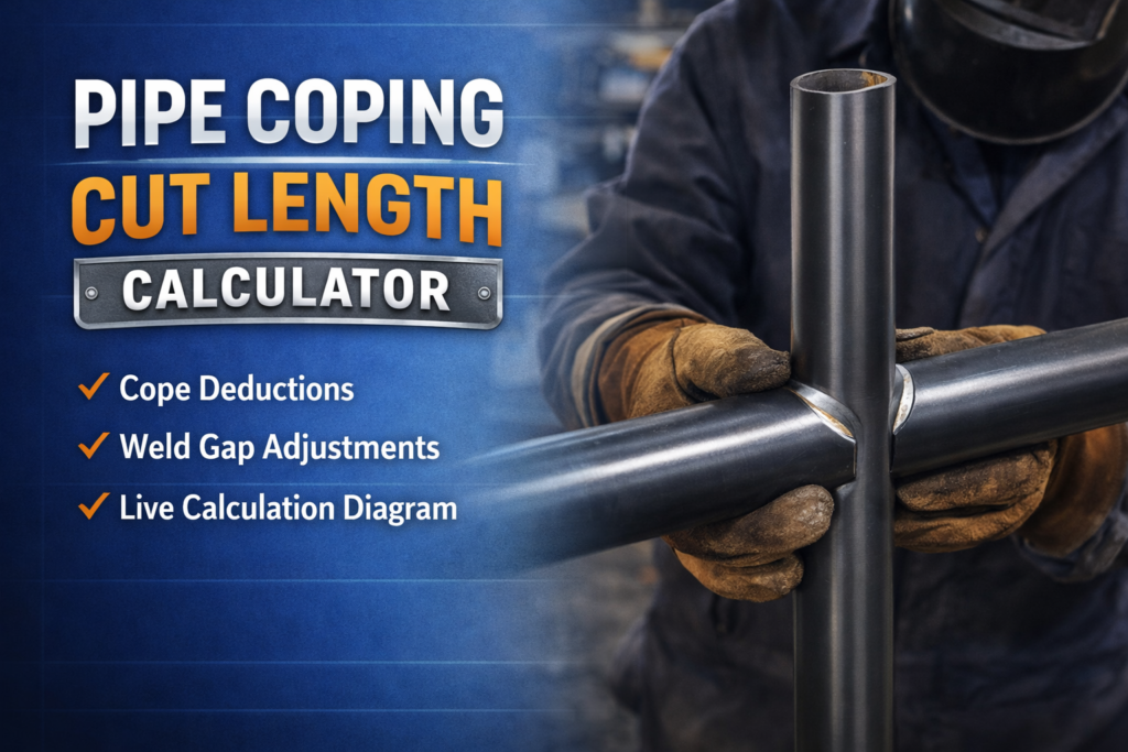 Welder holding a coped pipe against a horizontal pipe showing pipe coping fit-up for railing fabrication